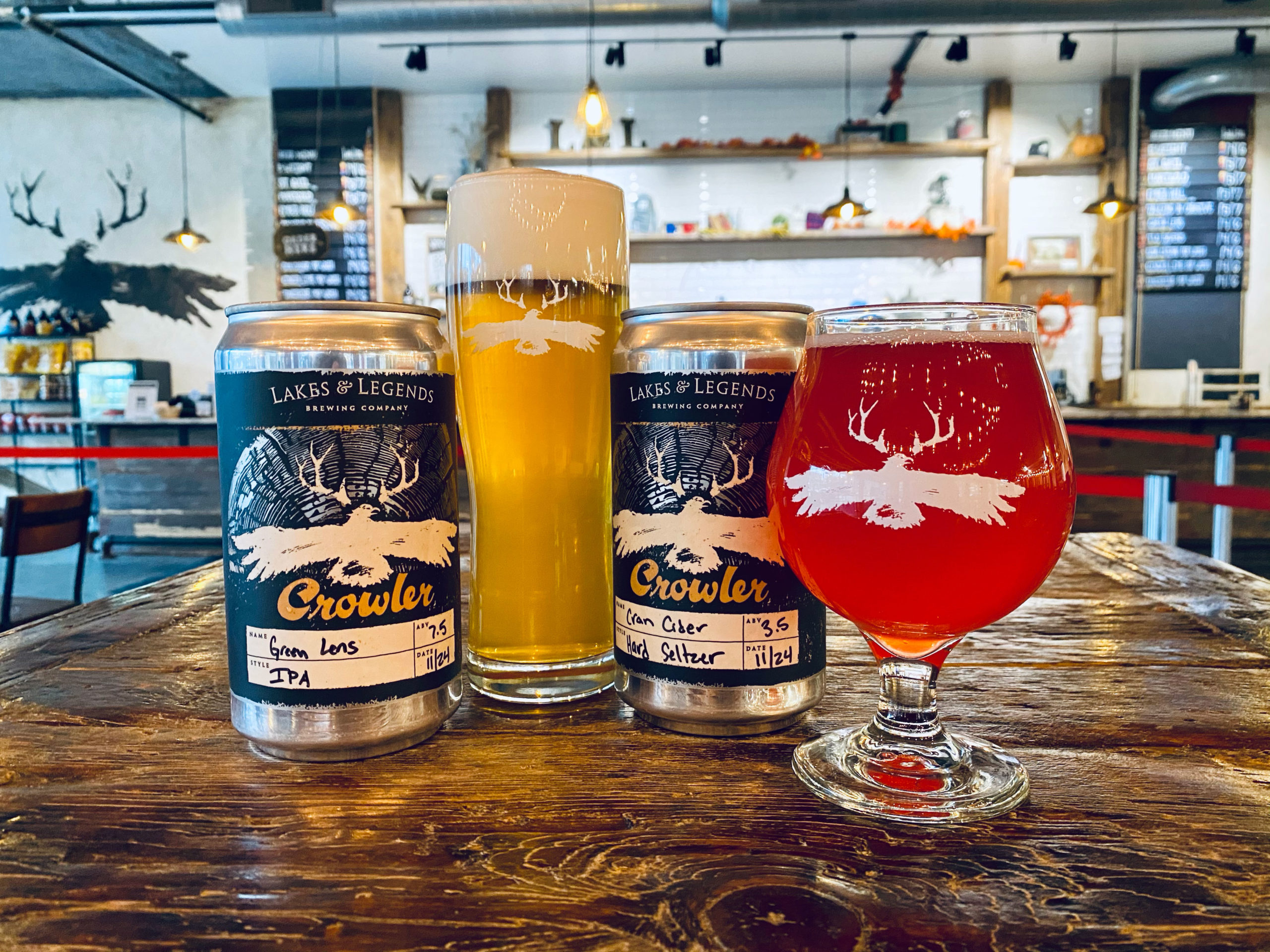 Lakes & Legend's Green Lens and Cran Cider • Photo via Lakes & Legends Brewing Co.