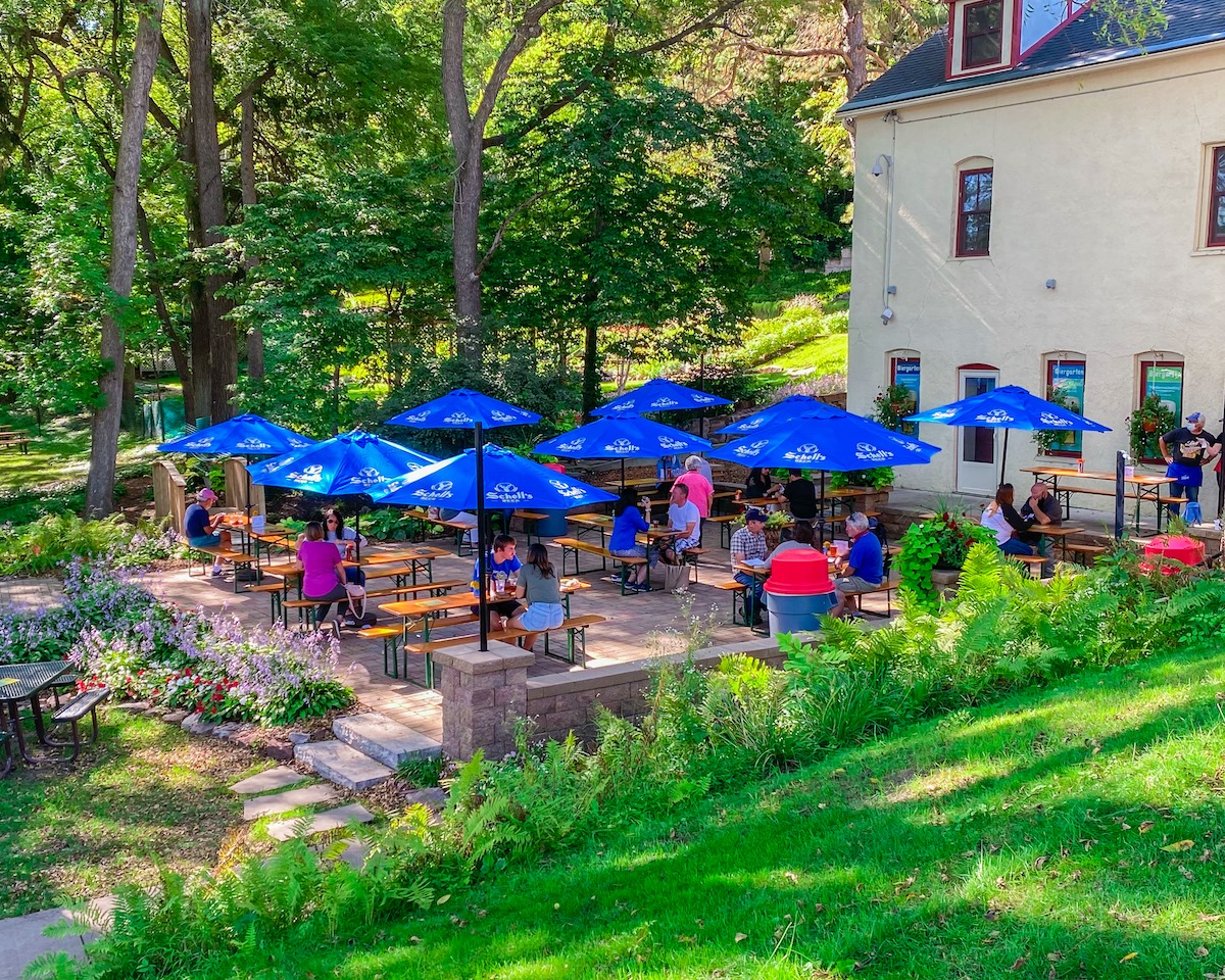 The biergarten at August Schell Brewing Company in 2020 • Photo via Schell's Facebook