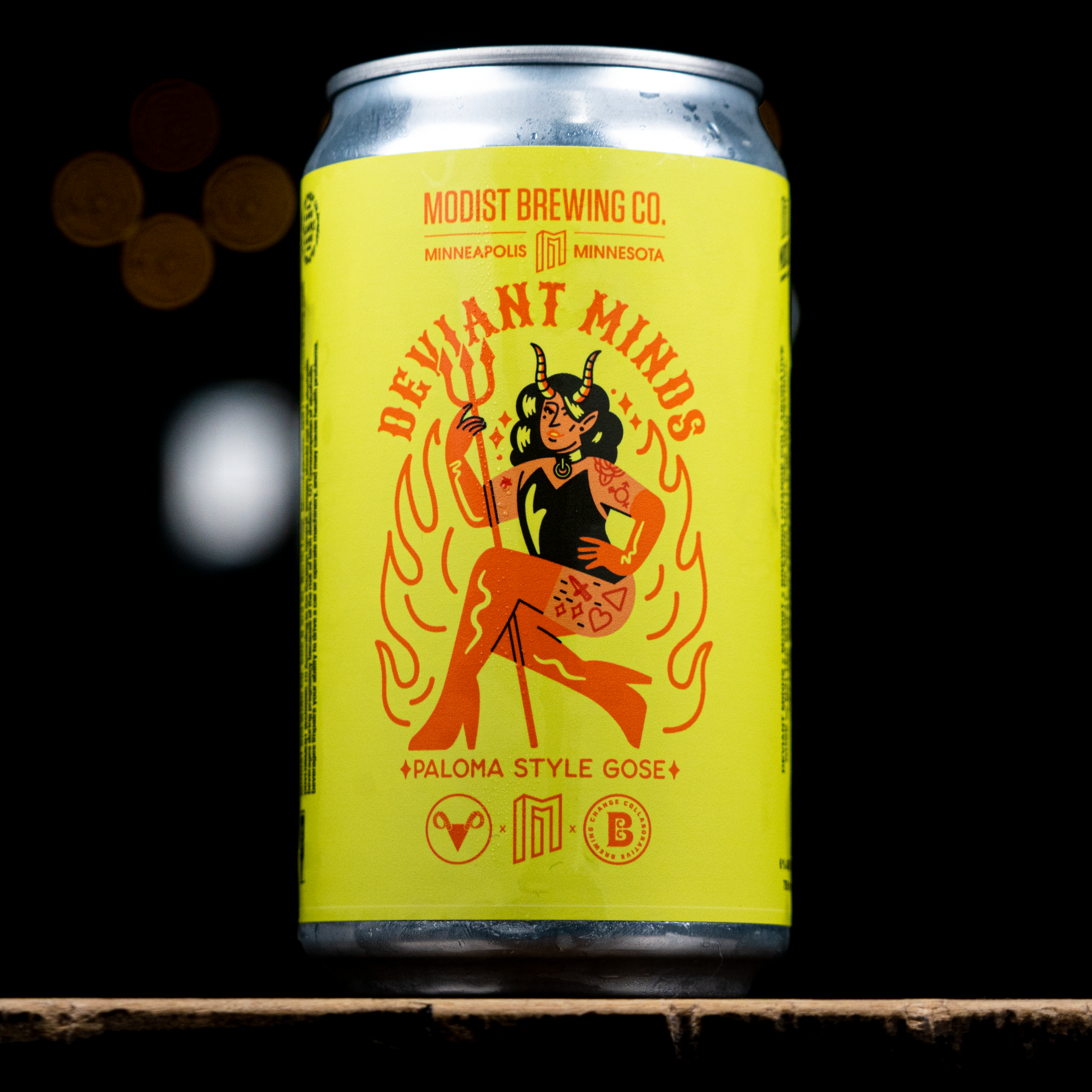 A Crowler of Deviant Mind's first beer collaboration, Paloma Style Gose • Photo via Deviant Minds, art by Ry Makes