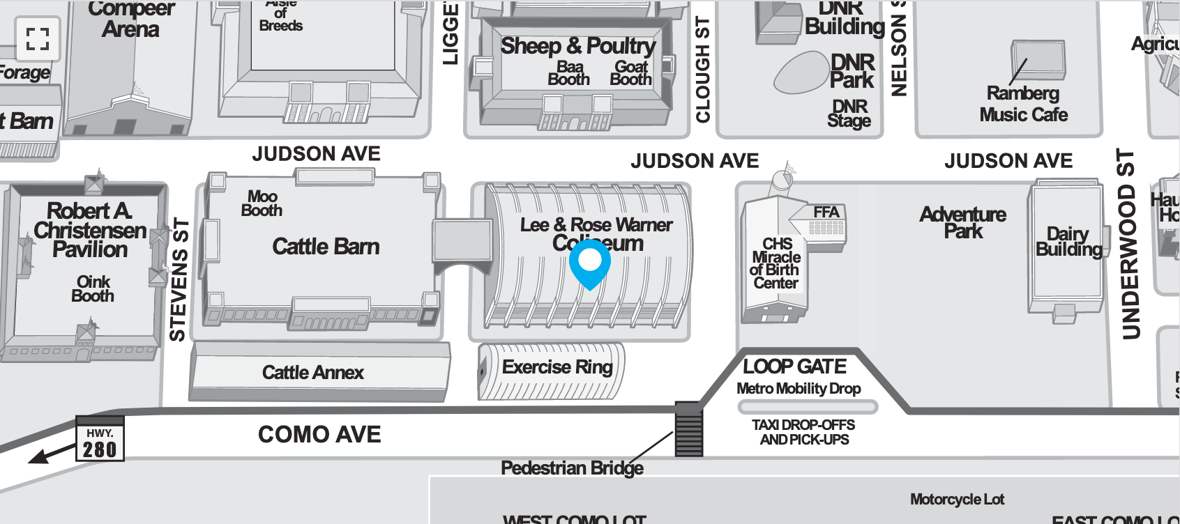 Aldo’s, Sabino’s, Swine & Spuds and Snack House, located in the Warner Coliseum • Image via Minnesota State Fair